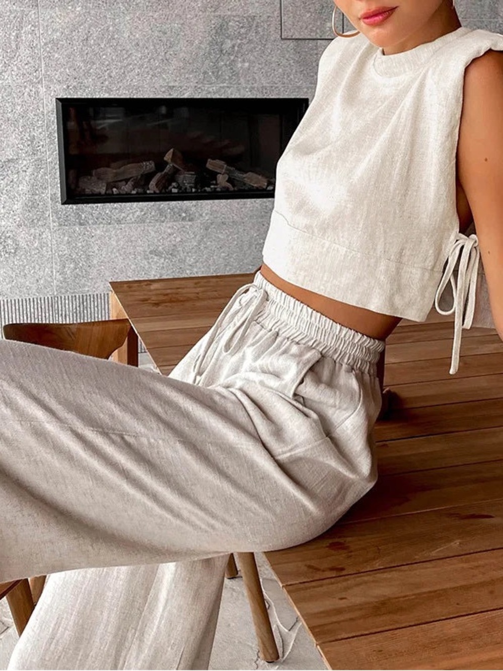 Commense Linen-Blend Set in Light Cream